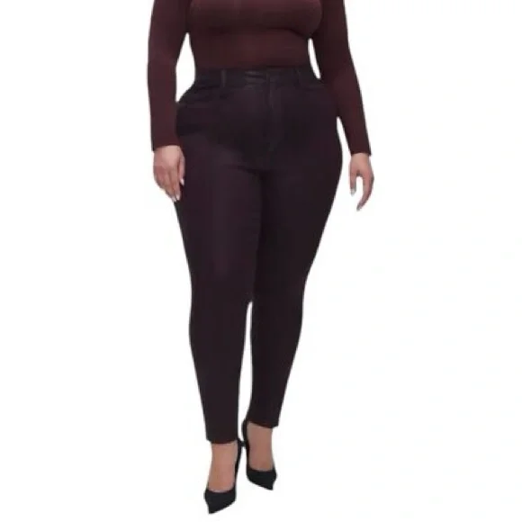 NWT Good American Good Legs Skinny Jeans Size 24 Wine Bordeaux Coated Denim - Picture 1 of 5